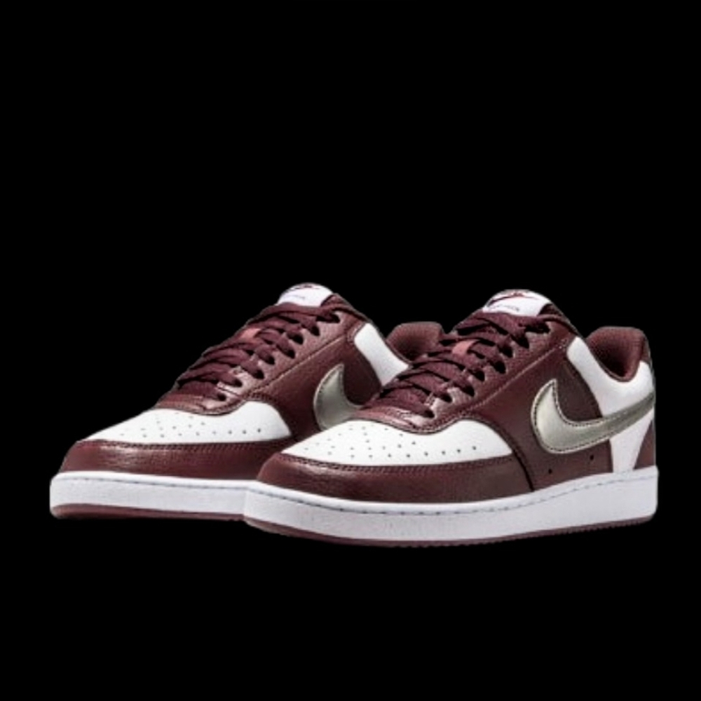 Nike Court Vision Low Womens Size 9.5 White Burgundy Metallic Pewter